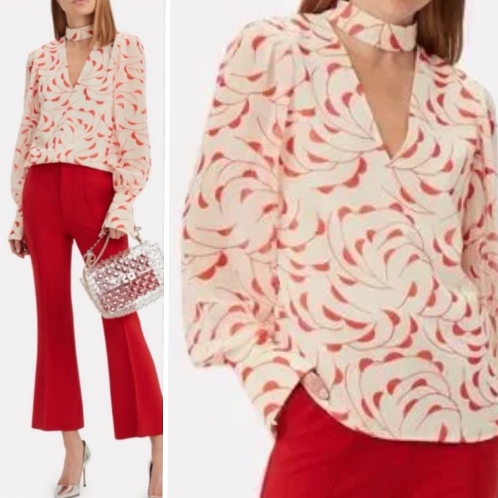 SELF-PORTRAIT High Neck Printed Blouse Size 6